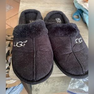 UGG Australia Pearle Black Suede upper Sherpa lined flat Cozy Logo slippers XL